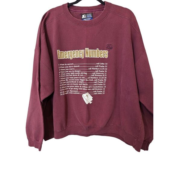 Bible Verse Christian Vtg Starter Sweatshirt Burgundy Mens Size 2XL Heavyweight‎ - Picture 1 of 7